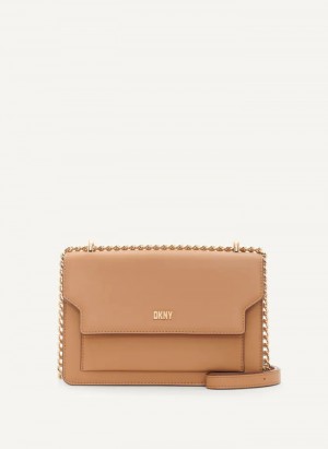 Cashew Women's Dkny Millie Flap Leather Crossbody Bags | 5761ZTRGQ