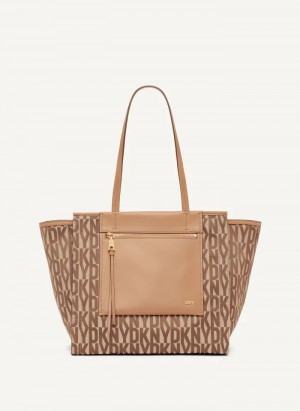 Chino/Cashew Women's Dkny Pax Large Tote Bags | 1082DSIET