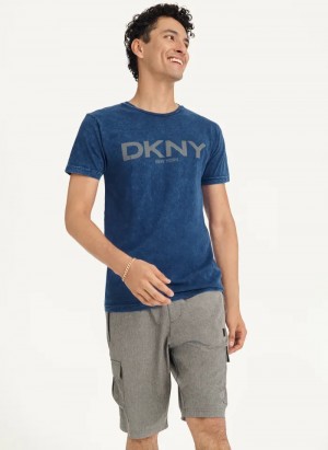 Dark Blue Men's Dkny Mineral Wash T Shirts | 1635ANPSH