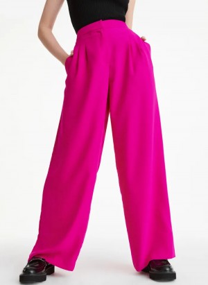 Electric Fuschia Women's Dkny Pleated Wide Leg Satin Pants | 3956VLGPZ