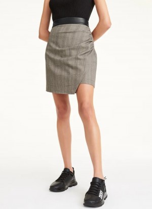 Glenn Plaid Women's Dkny Plaid Faux Wrap Faux Leather Trim Skirt | 7203AVSPT