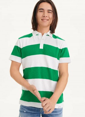 Green Men's Dkny Rugby Stripe Polo Shirts | 9156QJFDK