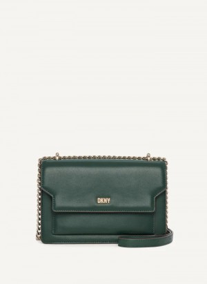 Green Women's Dkny Millie Flap Leather Crossbody Bags | 4937KNFBA