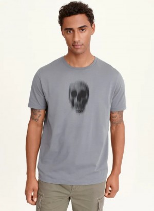 Grey Men's Dkny Blurry Skull T Shirts | 9427VMBAW