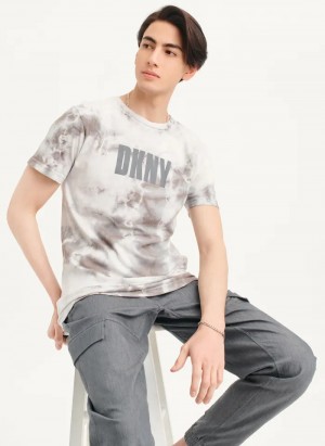 Grey Men's Dkny Cloud Wash Logo T Shirts | 7681ZWBEX