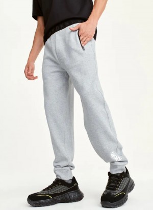 Grey Men's Dkny Fleece Logo Waistband Pants | 0317PSJOK