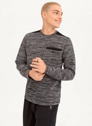 Grey Men's Dkny Long Sleeve Knit Stripe Space Dye T Shirts | 8062DEANF