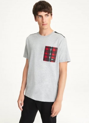 Grey Men's Dkny Plaid Pocket Graphic T Shirts | 0195VSRQY