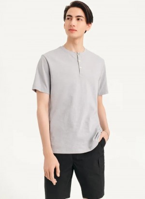 Grey Men's Dkny Slub Jersey Henley T Shirts | 7583KJQPR