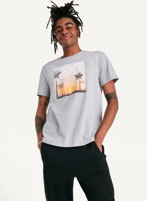 Grey Men's Dkny Susnet Logo T Shirts | 4123LNKPT