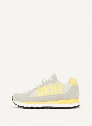 Grey Women's Dkny Exploded Logo Retro Sneakers | 9807HOXDB