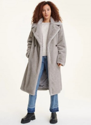 Grey Women's Dkny Faux Mink Longline Coats | 5213XTZEM