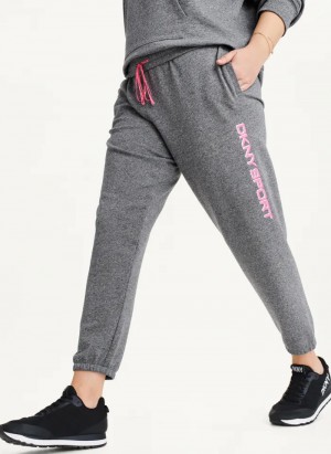 Grey Women's Dkny Layered Shadow Logo High Rise Relaxed Jogger Pants | 0143YTXUA