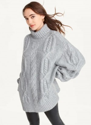 Grey Women's Dkny Oversized Cable Knit Sweaters | 5021GCFVP