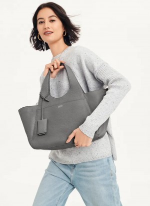 Grey Women's Dkny The Medium Effortless Tote Bags | 3640BYAJR