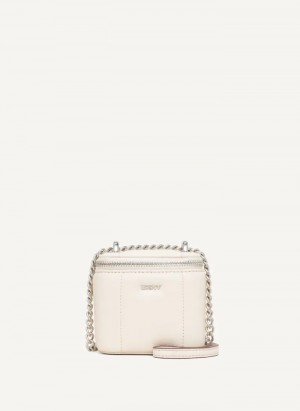 Ivory/Silver Women's Dkny Seva Mini Box Crossbody Bags | 0967XKORN