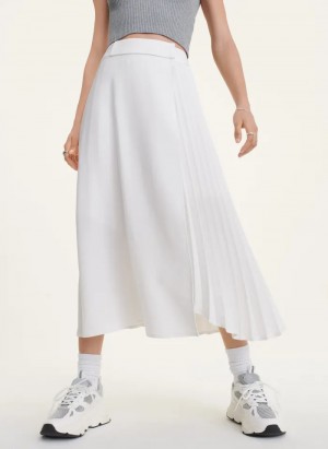 Ivory Women's Dkny Pleated Wrap Midi Skirt | 8463OAQKU