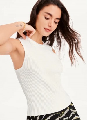 Ivory Women's Dkny Sleeveless Crewneck Crop Sweaters | 4269DARCL