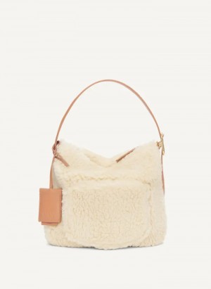 Ivory Women's Dkny The Optimist Small Sherpa Shoulder Bag | 3518HNUAV