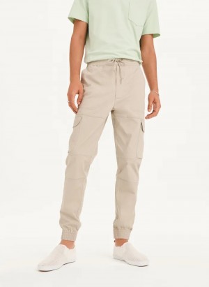 Khaki Men's Dkny Cargo Woven Jogger Pants | 9805RPFDC