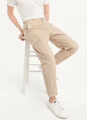 Khaki Men's Dkny Cotton Poplin Washed 4 Pocket Jogger Pants | 2756TJSUZ