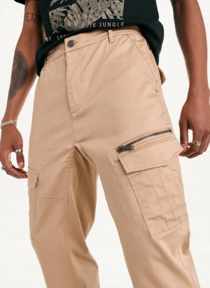 Khaki Men's Dkny Cotton Sateen Jogger Pants | 2095KLGQC