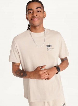 Khaki Men's Dkny Left Chest Logo T Shirts | 3124DBQOM