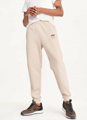 Khaki Men's Dkny Logo Pants | 6178VZYIM