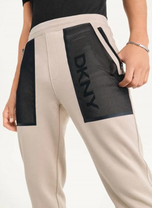 Khaki Men's Dkny Mesh Pocket Logo Pants | 7016OGQUT