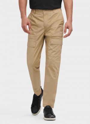 Khaki Men's Dkny Slim Fit Cargo Pants | 4918JNIRL