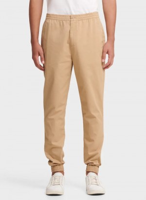 Khaki Men's Dkny Twill Jogger Pants | 4905MOUAK