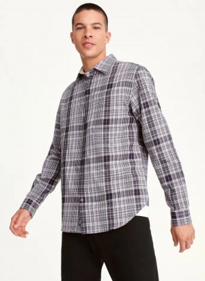 Lavender Men's Dkny Long Sleeve Newburg Plaid Shirts | 3470NVXEZ