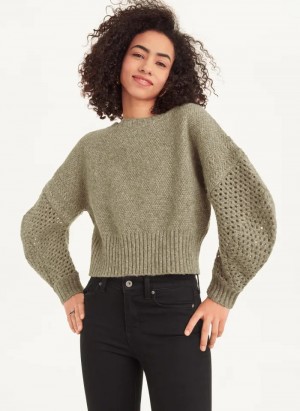 Light Fatigue Heather Women's Dkny Long Sleeve Mix Stitch Crew Neck Sweaters | 3495ABIOL