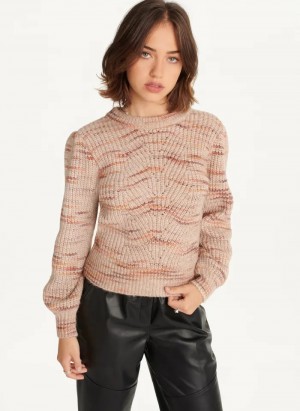 Mahogany Combo Women's Dkny Bubble Sleeve Knit Sweaters | 2639XYZSK