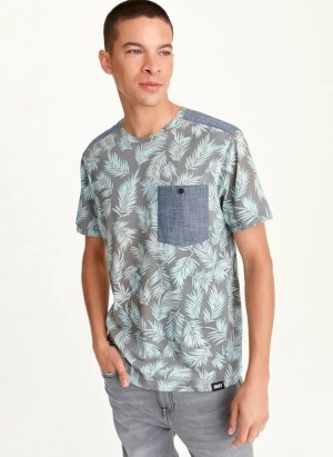 Mint Men's Dkny Palm Print Crew T Shirts | 5069BNOHY