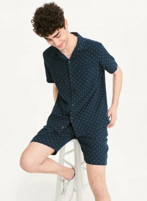 Navy Men's Dkny Camp Shirts | 2814CUNIP