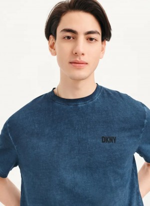 Navy Men's Dkny Cold Pigment Dyed T Shirts | 7348KFANJ