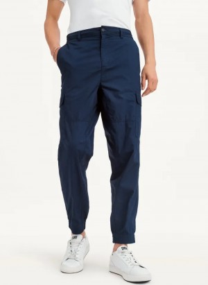 Navy Men's Dkny Cotton Poplin Washed 4 Pocket Jogger Pants | 2145RDVJA