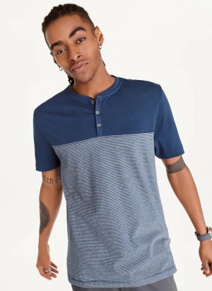 Navy Men's Dkny Henley T Shirts | 9152EVPCR