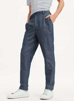 Navy Men's Dkny Linen Pants | 2635ZKYAV