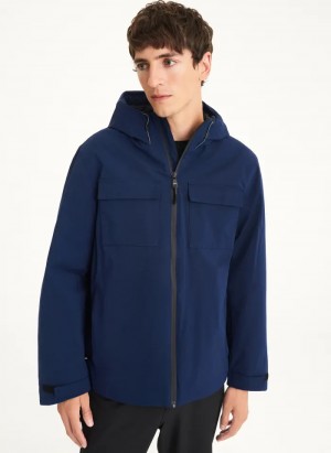 Navy Men's Dkny Textured Arctic Coats | 0924QZDPY