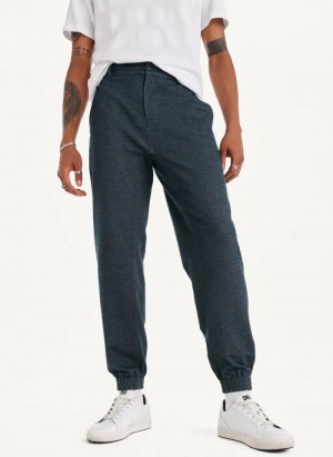 Navy Men's Dkny Twill Knit Jogger Pants | 4201SUCMY