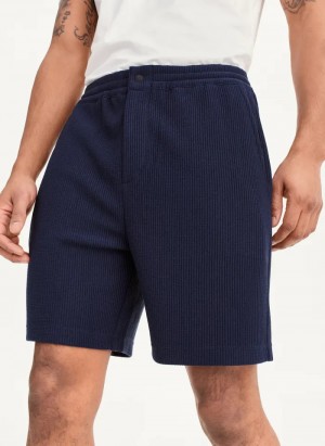 Navy Men's Dkny Vertical Effect Knit Shorts | 6738AHLNU