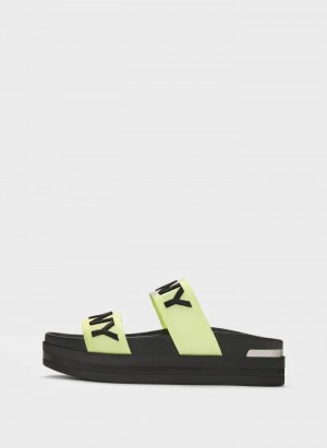 Neon Green Women's Dkny Tee Double-Strap Sandals | 3254XFURN