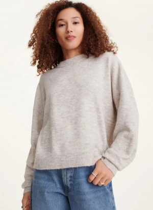 Oatmeal Heather Women's Dkny Crewneck Sweaters | 1239XAWCP