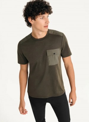 Olive Men's Dkny Solid Pique Crewneck T Shirts | 5183NWRYM