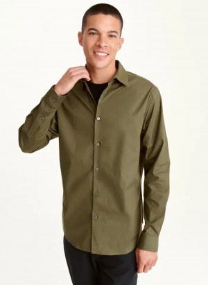 Olive Night Men's Dkny Long Sleeve Button Down Shirts | 9504GFHZV