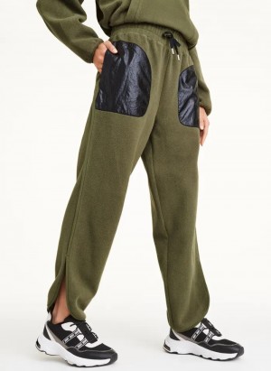 Olive Women's Dkny Fleece Pocket Pants | 1205HAKPV