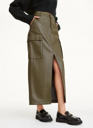 Olive Women's Dkny French Terry Midi Skirt | 4583HUZJY