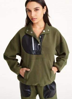 Olive Women's Dkny Reversible Fleece Pullover | 4753RAXQK